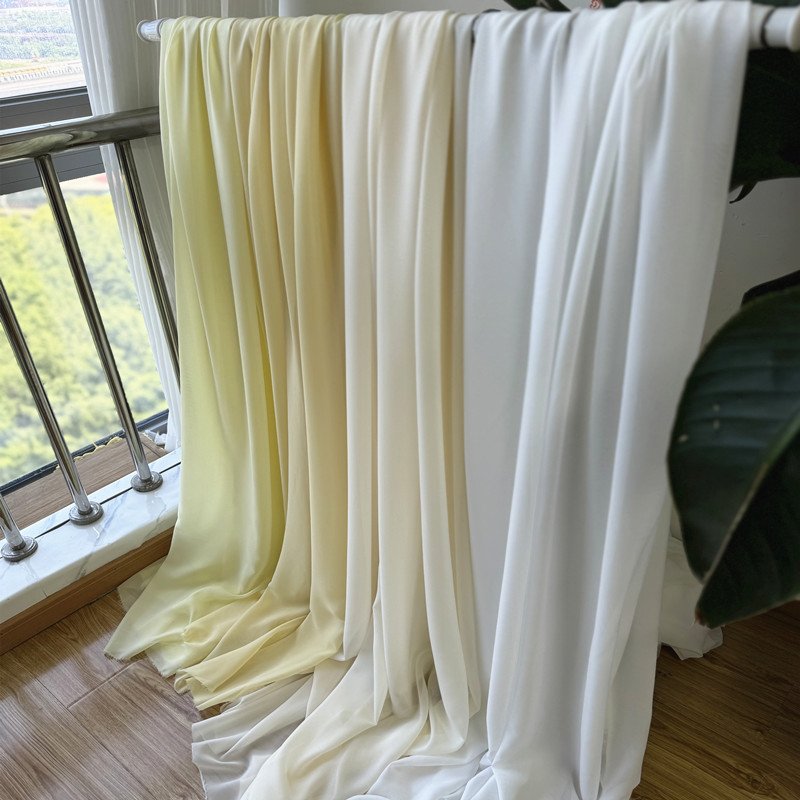 Wedding Backdrop Curtain - สีขาวสีเหลืองผ้าชีฟองเจ้าสาวงานแต่งงานตกแต่ง Georgette ทําด้วยมือ DIY ฉากหลังผ้าม่านชุดกระโปรงผ้าวัสดุ
