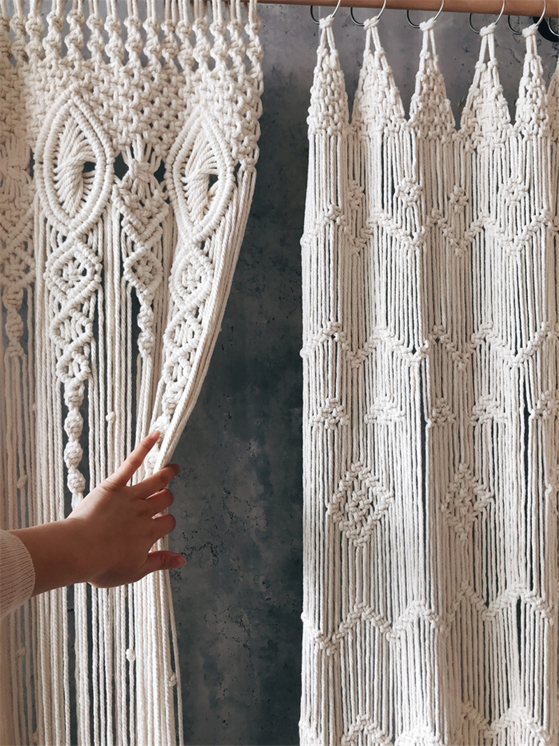 Wedding Backdrop Curtain - พรมผ้าม่านหน้าต่างประตูผ้าฝ้ายโบฮีเมียมาคราเม่ทอมือพรมงานศิลปะแบบแขวนผนังฉากหลังแต่งงานพรมตกแต่ง