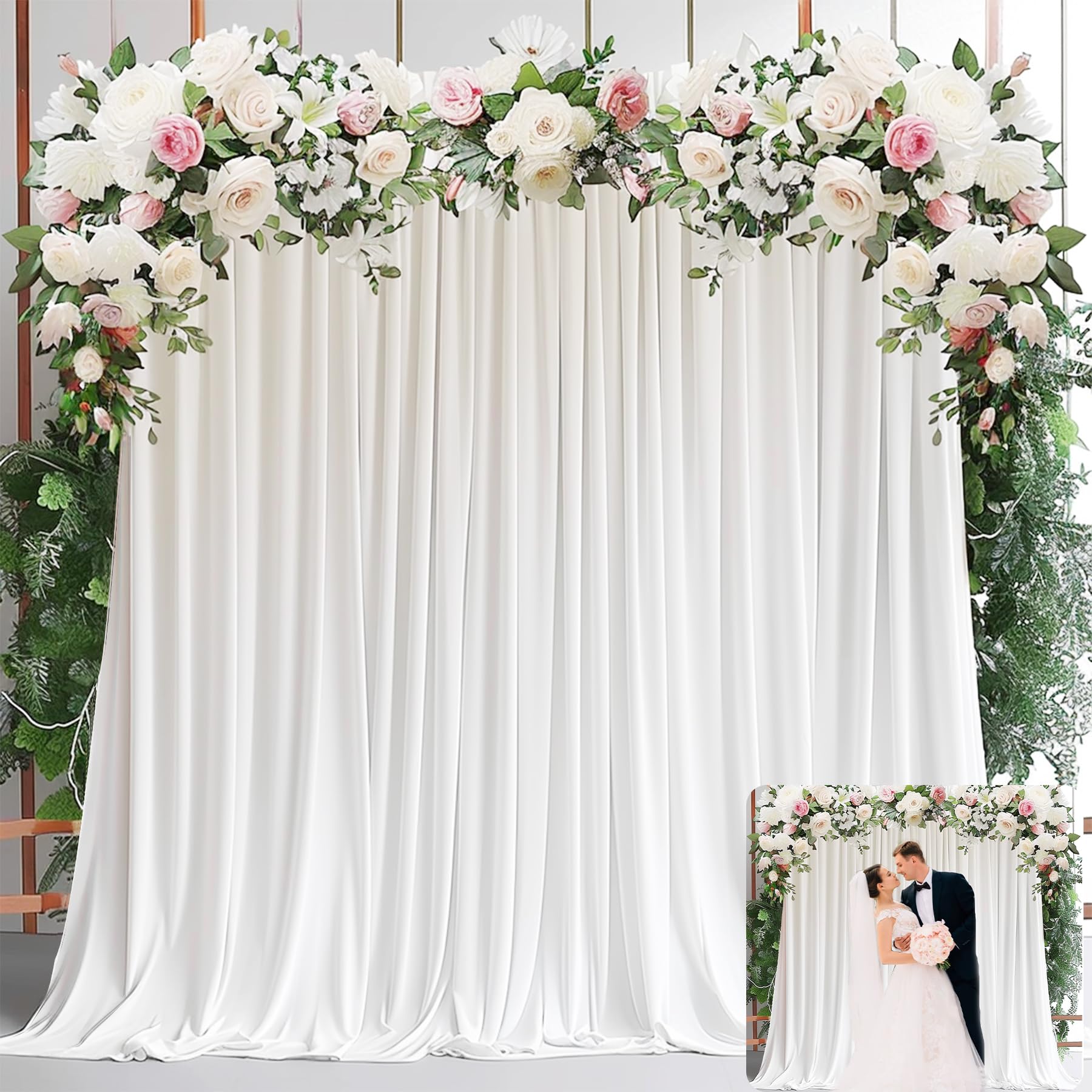 Wedding Backdrop Curtain - สีขาวผ้าม่านฉากหลังสําหรับงานปาร์ตี้-สีขาวงานแต่งงานฉากหลังสําหรับอาบน้ําเด็กวันเกิด Photo Home Party ผ้าม่านฉากหลัง 1