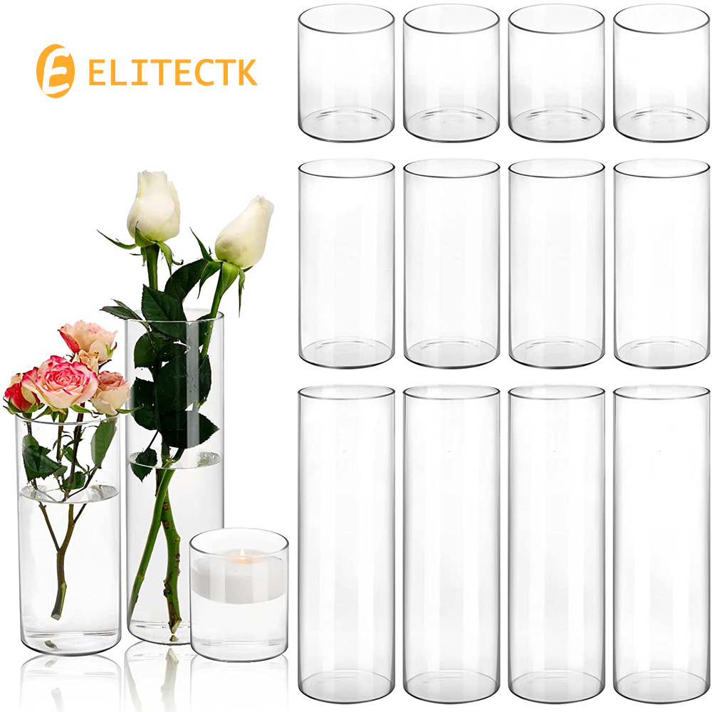Centerpiece Vase Tall - แจกันทรงกระบอกทำจากแก้วแจกันทรงสูง3ขนาดสำหรับวางตรงกลางแจกันแก้วใส่ดอกไม้ทรงสูงเชิงเทียนเฮอริเคนใส
