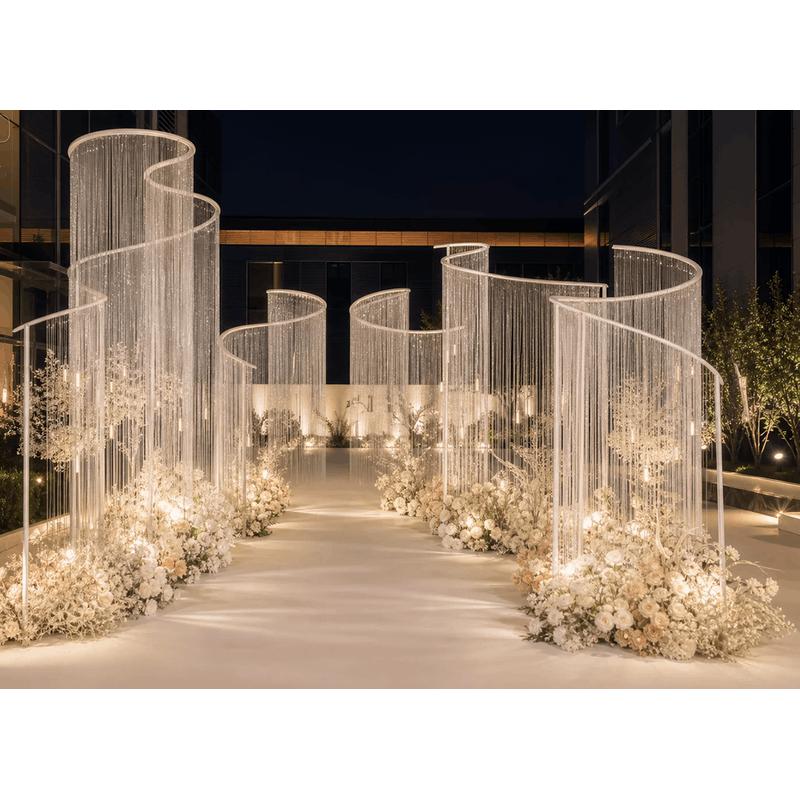 Wedding Backdrop Curtain - ซุ้มเหล็กทรง S ขนาด 240-300 ซม. พร้อมม่านตกแต่งสำหรับงานปาร์ตี้กลางแจ้ง