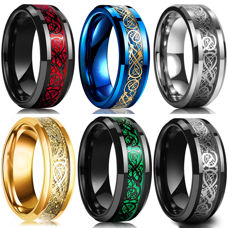 Wedding Zone - แฟชั่น 8 มม.สแตนเลส Celtic Dragon แหวน