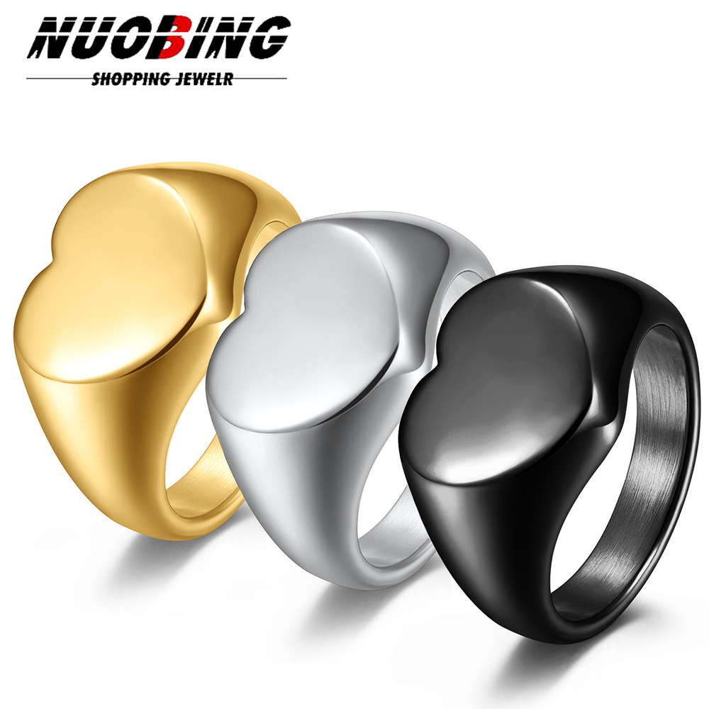 Wedding Zone - ที่กําหนดเองผู้หญิง Signet แหวนน่ารักหัวใจ Roung แหวนสแตนเลสสตีลเรขาคณิตนิ้วมือ Vintage