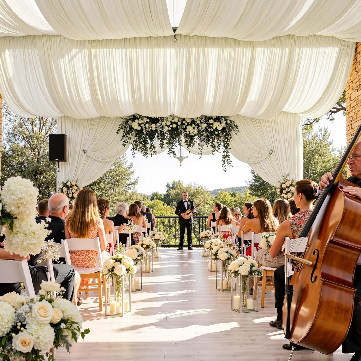 สีขาวผ้าม่านฉากหลังสําหรับงานป - Wedding Backdrop Curtain บทวิจารณ์และราคา